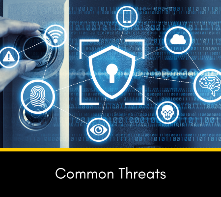 Image of someone using a lock and trying to unlock it, with the words Common Threats