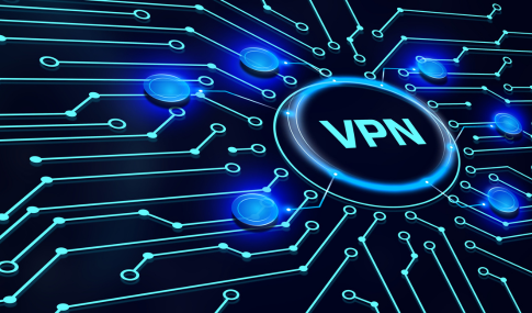 Image of the word VPN with network lines going out from it