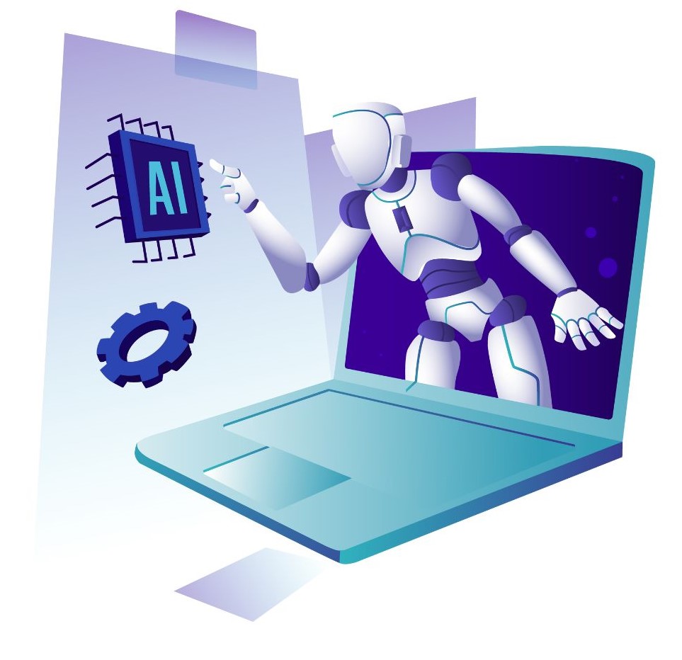 Image of Robot and Laptop depicting AI