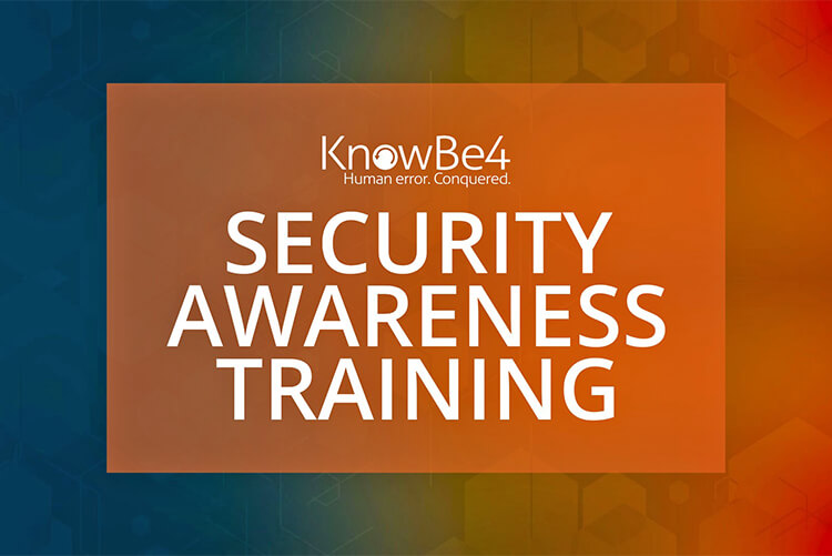 Colorful box with the words KnowBe4 Human Error. Conquered. Security Awareness Training