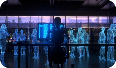 Image of an office full of AI bots