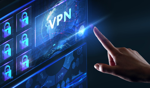 Image with a hand pointing to a screen with the word VPN with locks