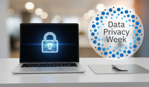 Image of a laptop with a lock on it with Data Privacy Week in a circle on the right